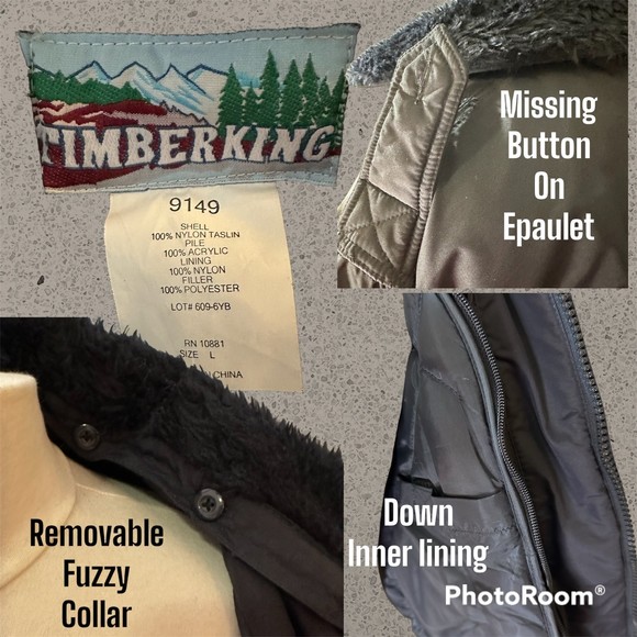 Vintage Men’s Timberking Large Navy Flight Jacket w/Removable Fuzzy Collar & Pad - Picture 5 of 5